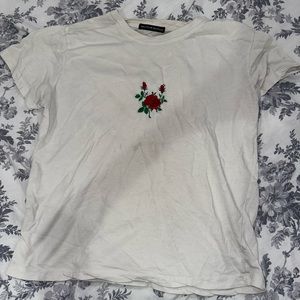 Brandy Melville White Rose Embroidered Top